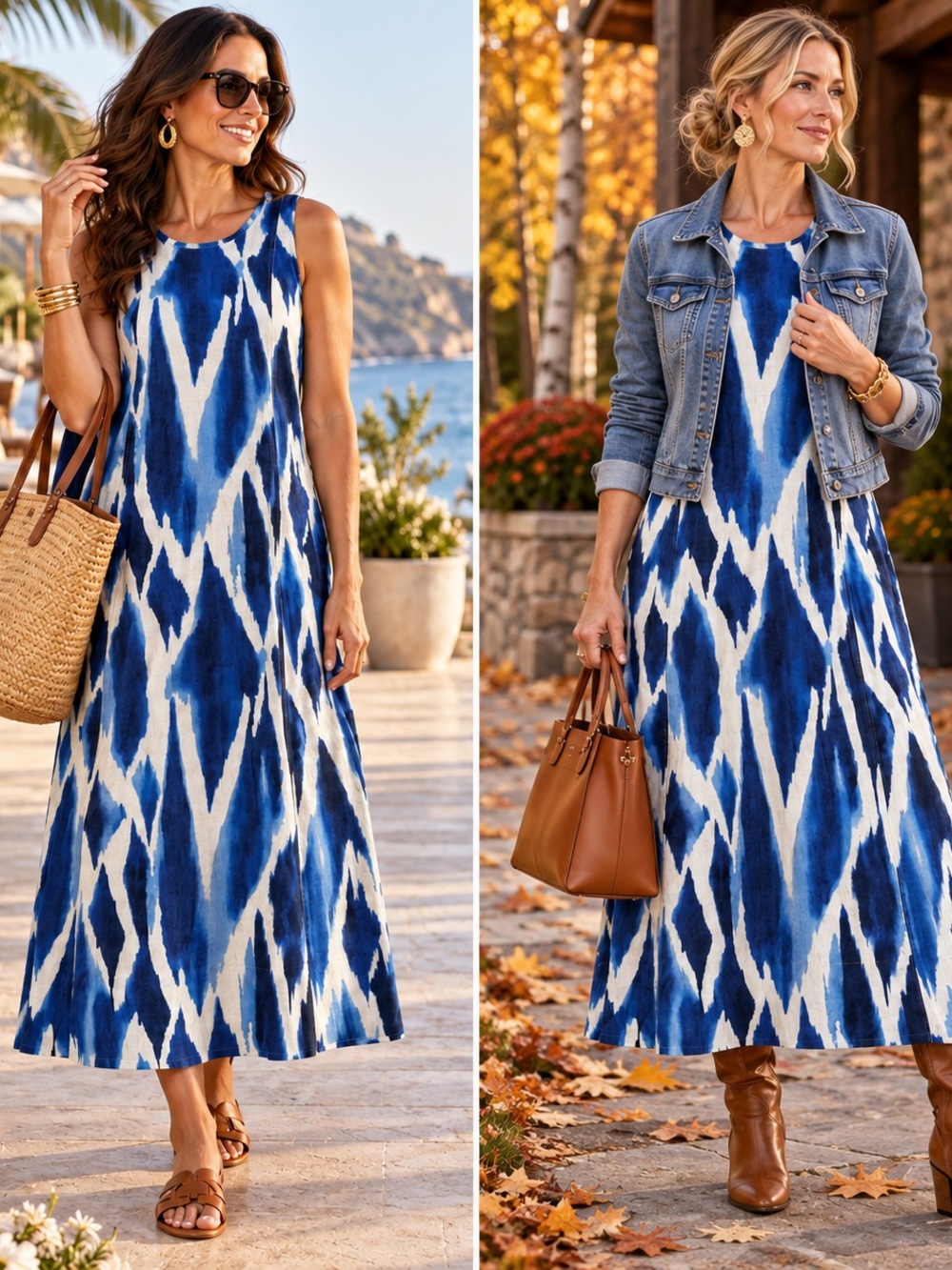 Chico's Blue & White Sleeveless Maxi Dress